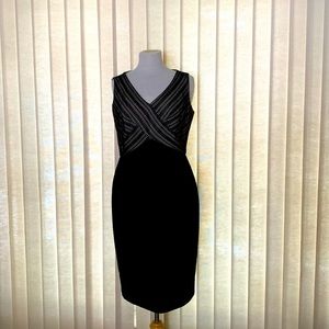 Black and tan underlay midi dress